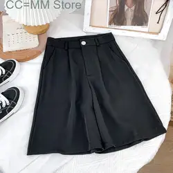 Shorts de perna larga cintura alta feminino, calças elegantes de trabalho, roupas casuais, senhoras do escritório, moda coreana, verão, novo