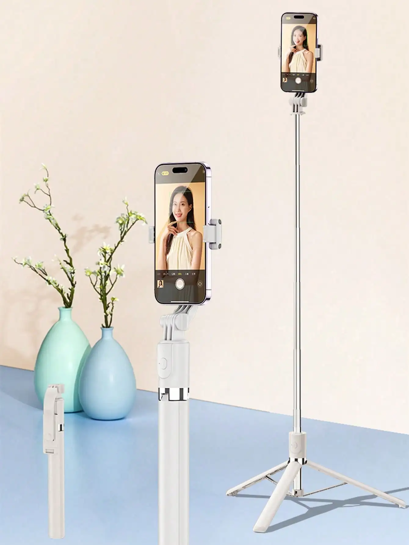 1700mm Bluetooth Selfie Stick with Tripod, Extendable Phone Stand for iPhone/Android, Foldable Monopod Remote for Stable Vloggin
