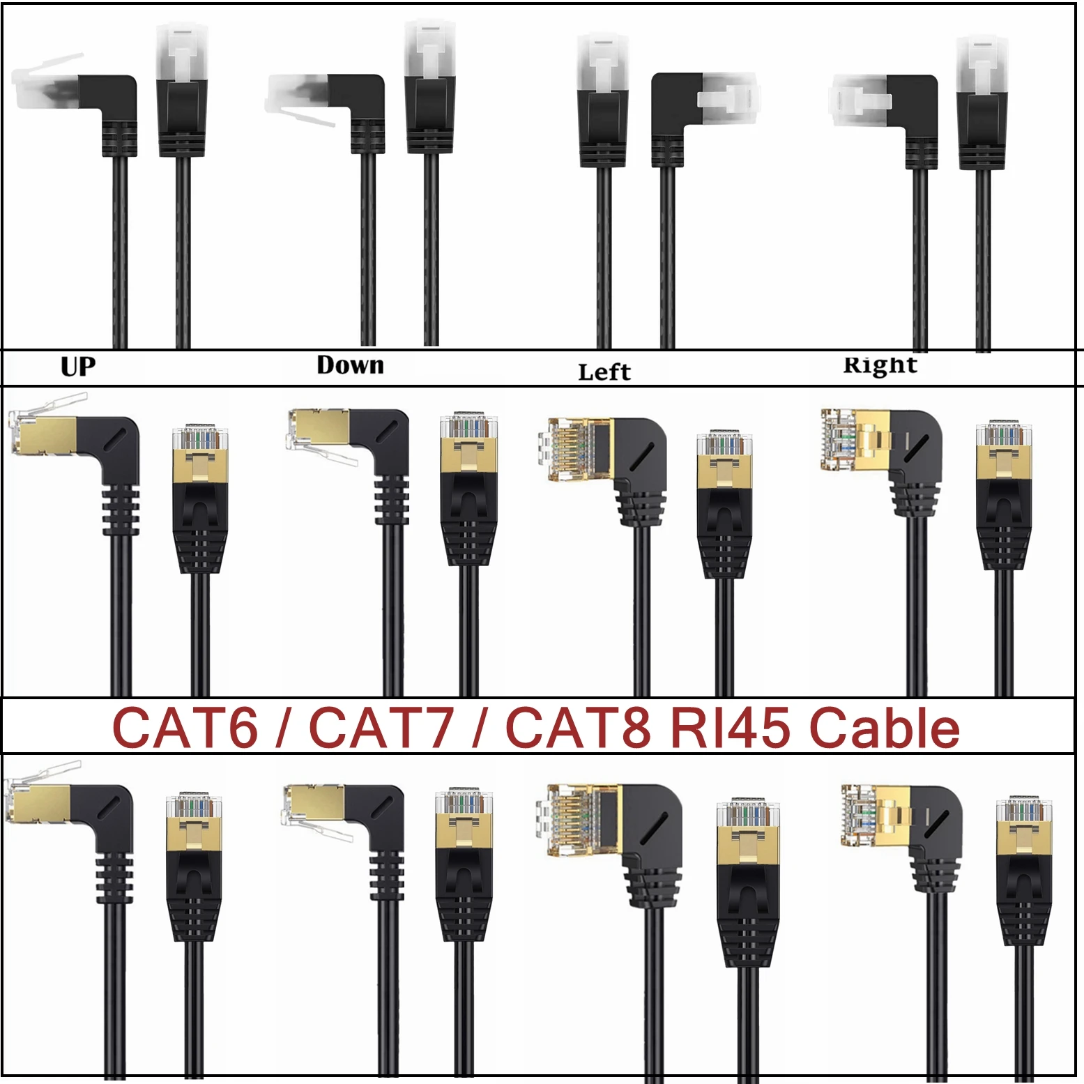 Cat 8 Ultra Slim Cat 6 7 Ethernet Cable SFTP RJ45 Network Lan 90 Degree UP Down Left Right Angle Internet RJ45 Ethernet Cord
