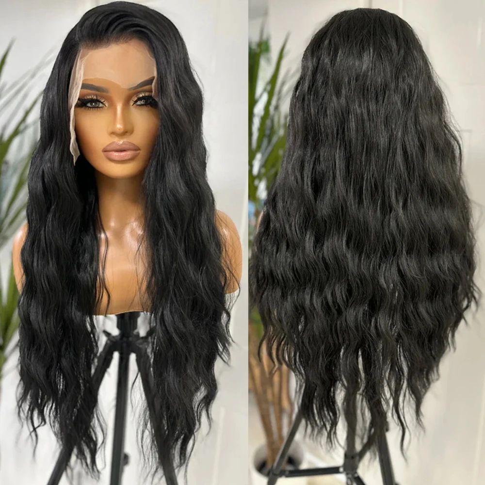 

Black Lace Front Wig for Women 13X4 Long Body Wave Wig 613 Color Synthetic Hair Natural Hairline Daily Wear Cosplay Wigs