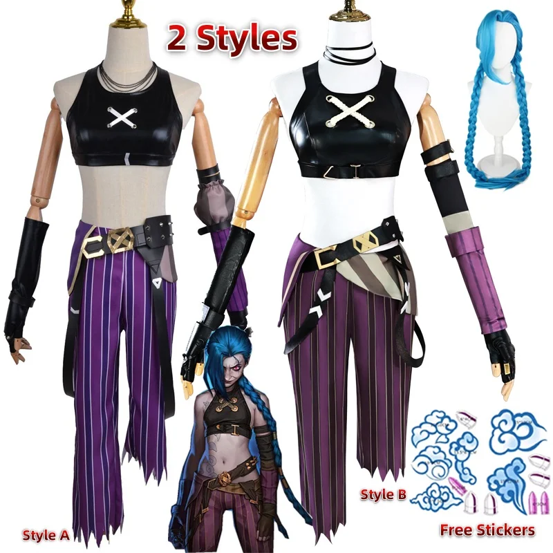 Game League of Legends Cosplay LOL Jinx Cosplay Costume Anime LOL Arcane Young Ver Jinx Role Play Halloween Uniform Sexy Girl