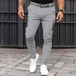 Men's Fashion Slim Fit Hip Hop Pants All Seasons Cotton Cool Casual Sports Pants Street Zipper Decoration Straight Leg Pants