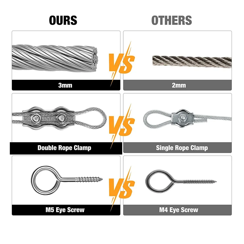 Vlag Silver String Light Hanging Kit Coated Wire Rope With Turnbuckles And Hooks For Deck Railing System Climbing Plants