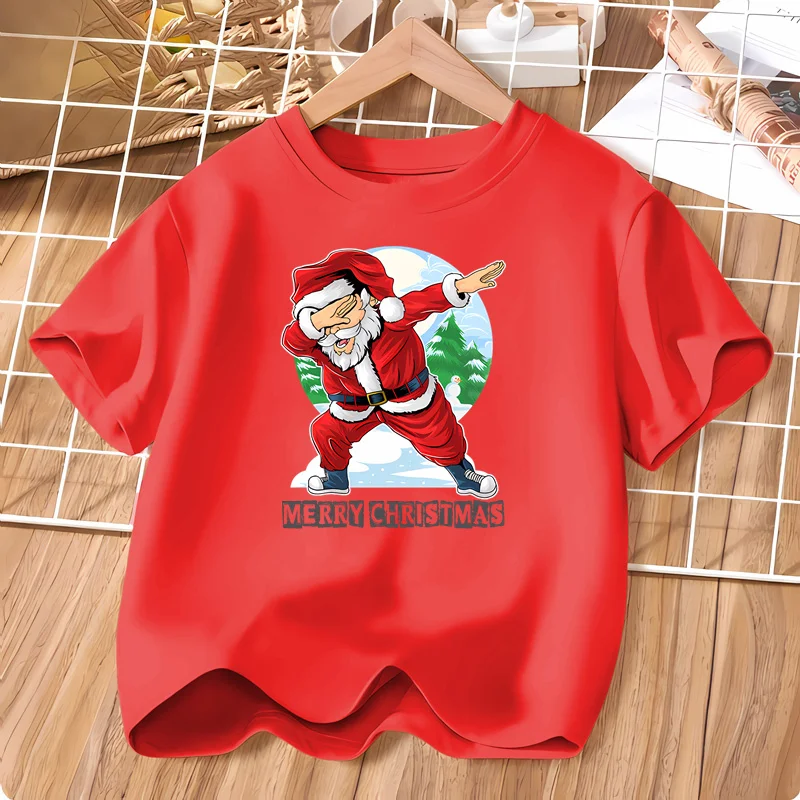 

Рубашка с короткими рукавами Санта-Клауса для детей, футболка для рождественской вечеринки, хлопковые топы для мальчиков и девочек, От 3 до 14 лет