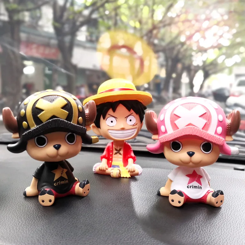 11cm Anime One Piece Car Accessories Luffy Zoro Action Figure Shaking Head Collection Ornaments Chopper Sanji Figures Model Doll