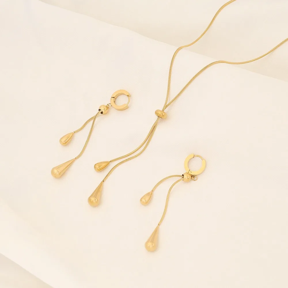 الفولاذ المقاوم للصدأ الذهب اللون قطرة الماء قلادة قلادة للنساء موضة المعادن سحب قابل للتعديل سلسلة قلادة مجوهرات هدية #4