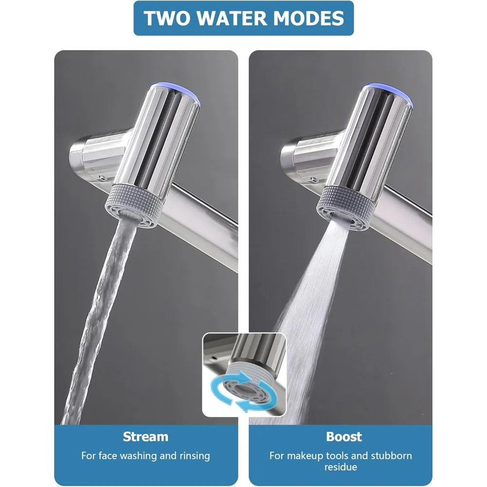 Rotatable Bathroom Faucet with Fahrenheit Temperature Display, Single Hole Vanity Sink Faucet featuring Dual Water Modes for Mod