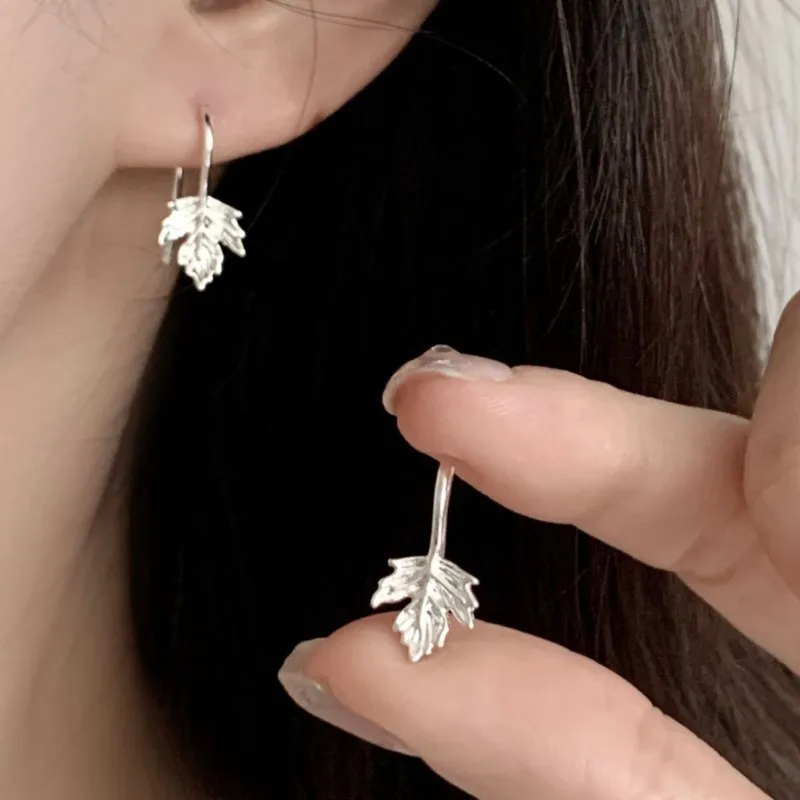 PANJBJ 925 Sterling Silve Maple Leave Studs Earring for Women Plant Texture Office Versatile Simple Accessories Gift Dropship