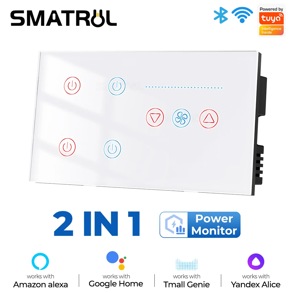 Zigbee WIFI Smart Wall Switch Ceiling Fan Speed Control Tuya Smart Life 4 Gangs Light Switches Power Monitor Touch Glass Alexa