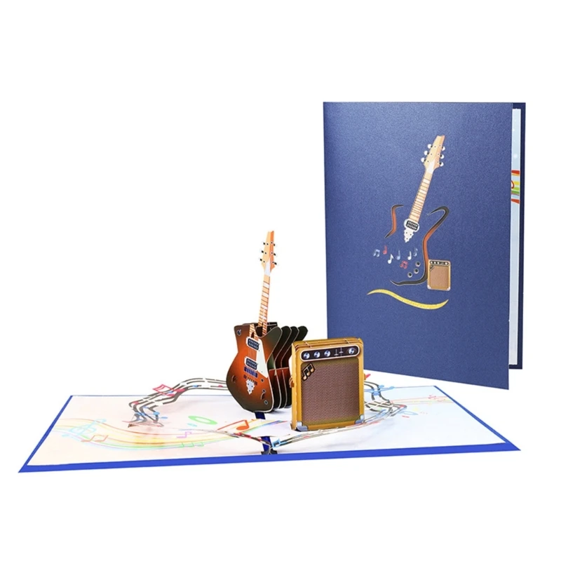 Creative Guitar 3D Popup Greeting Card Handmade Paper for Music Enthusiasts H7EA