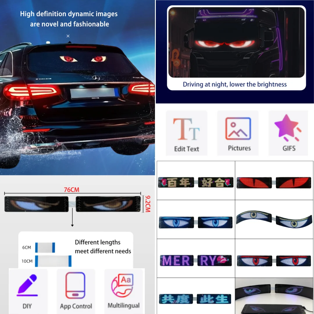 Panneau LED RVB 2 en 1 pour Affichage Publicitaire de Voiture, Affichage Intelligent, Texte Défilant, Graffiti Pixel, DIY