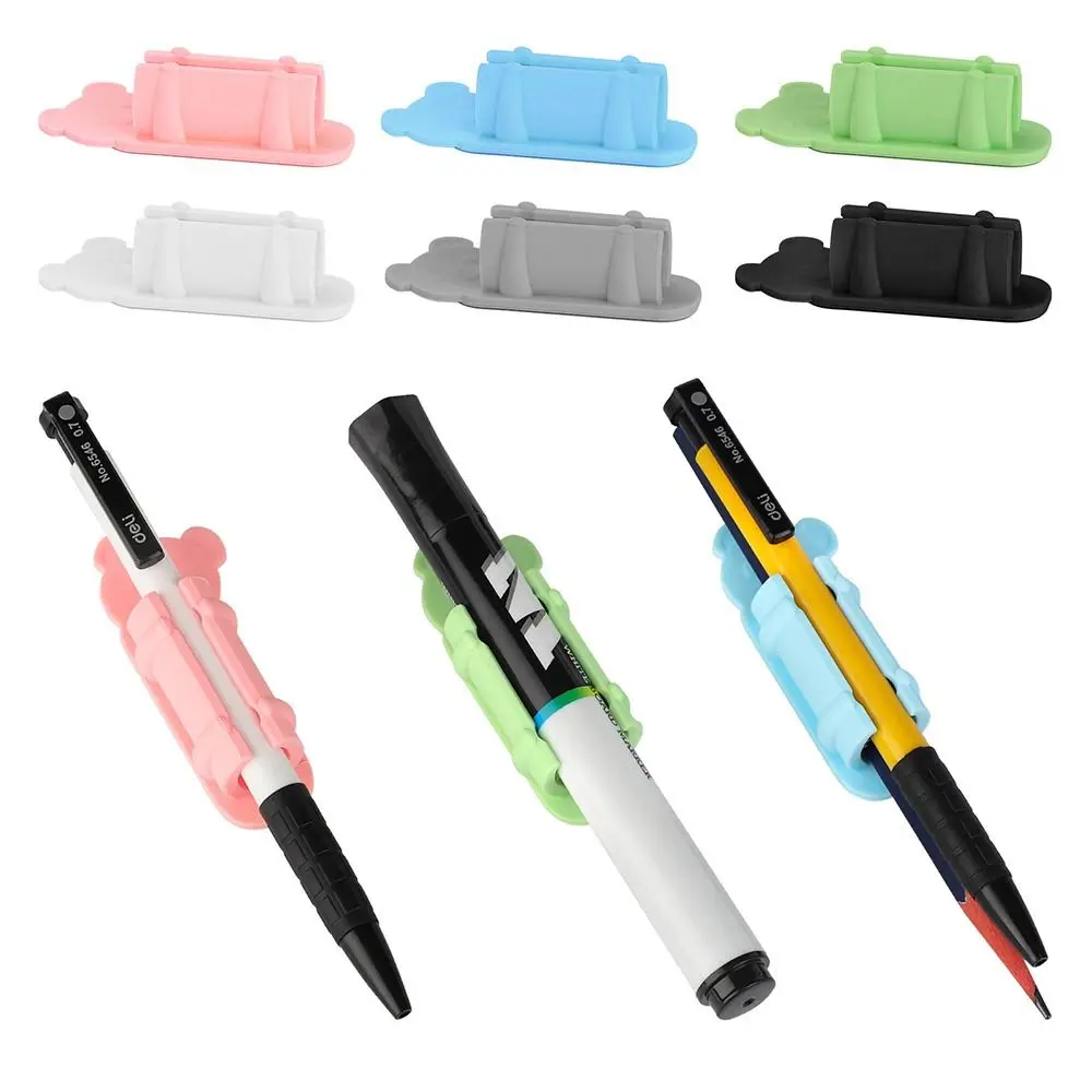 Self-Adhesive Silicone Pen Clip Colorful Wall Mounted Pencil Holder Flexible Stationery Display Stand