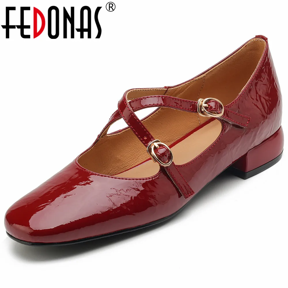 

FEDONAS Women Pumps Low Heels Genuine Leather Round Toe Fashion Cross-Tied Mary Janes Shoes Woman Casual Working Spring Summer