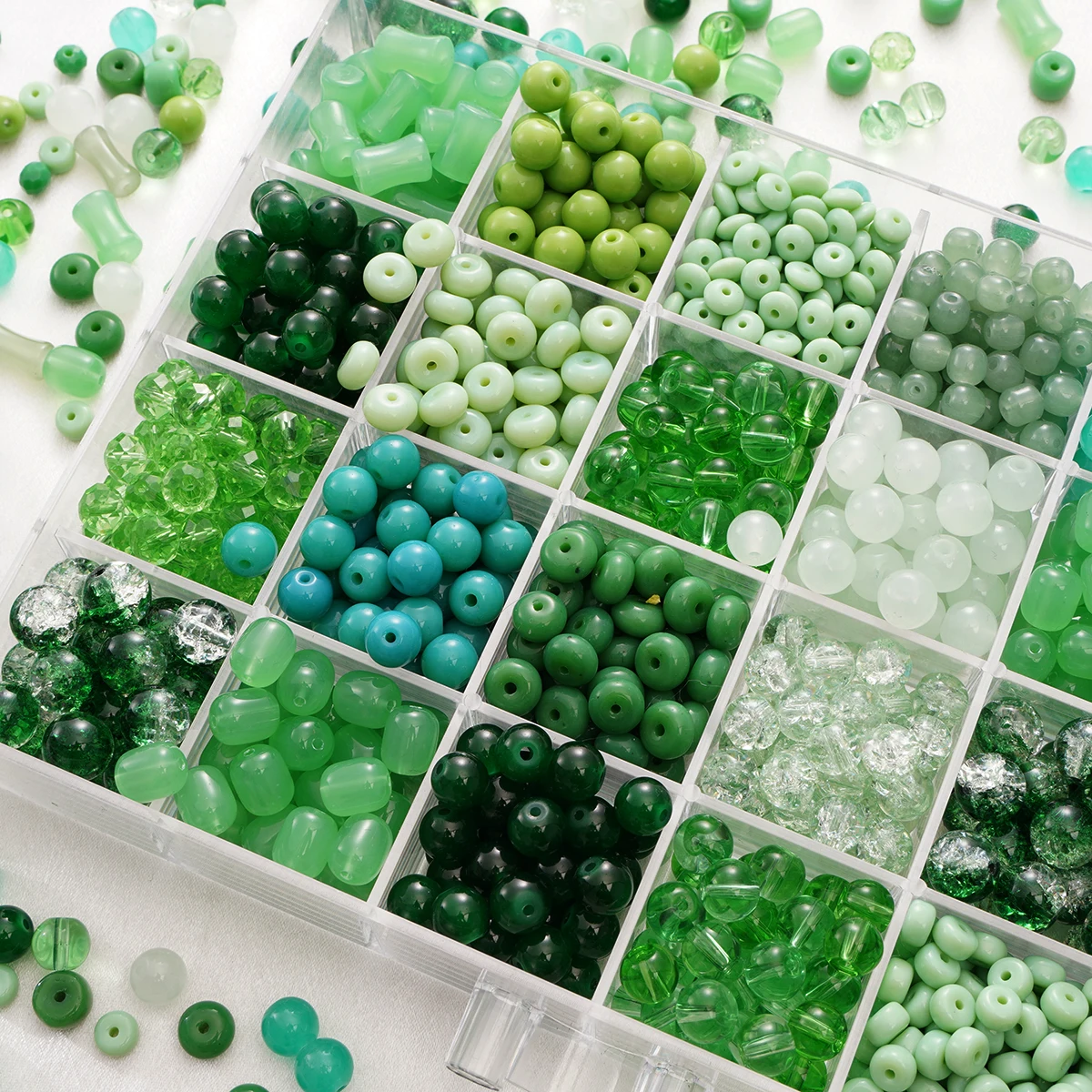 20 piezas de cuentas espaciadoras de vidrio de varios estilos de la serie verde para hacer joyas, pulseras, collares, accesorios, regalos de Navidad