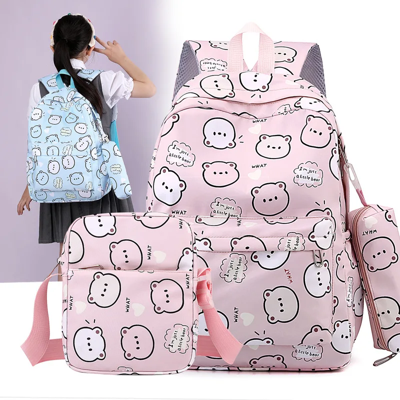 

2024 NEW Korean fresh teddy bear printed women's backpackHigh quality cartoon school bags for teenage girls Student Mochila sac