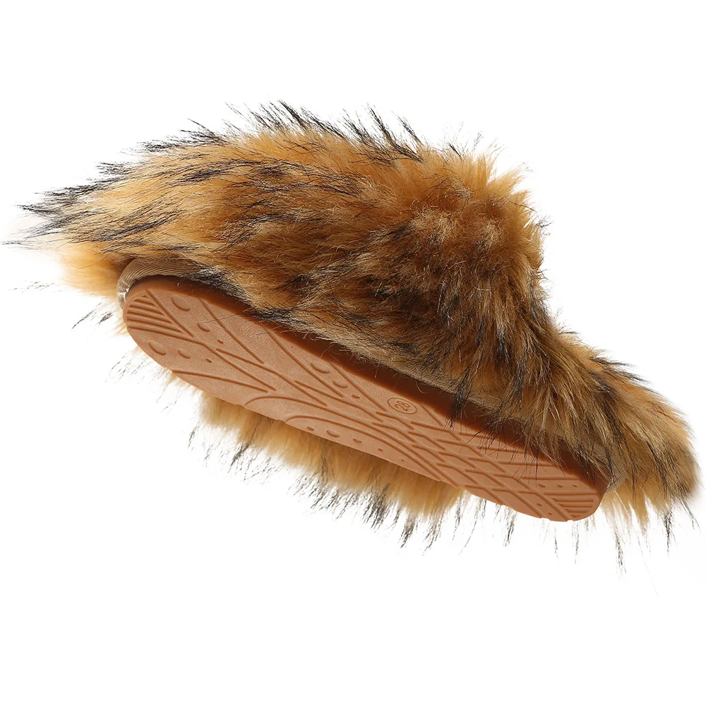 New Winter Faux Raccoon Fur Slippers Women 2024 Warm Luxury Furry Faux Slides Gril Home Cotton Shoes Indoor Thick Fur Shoes