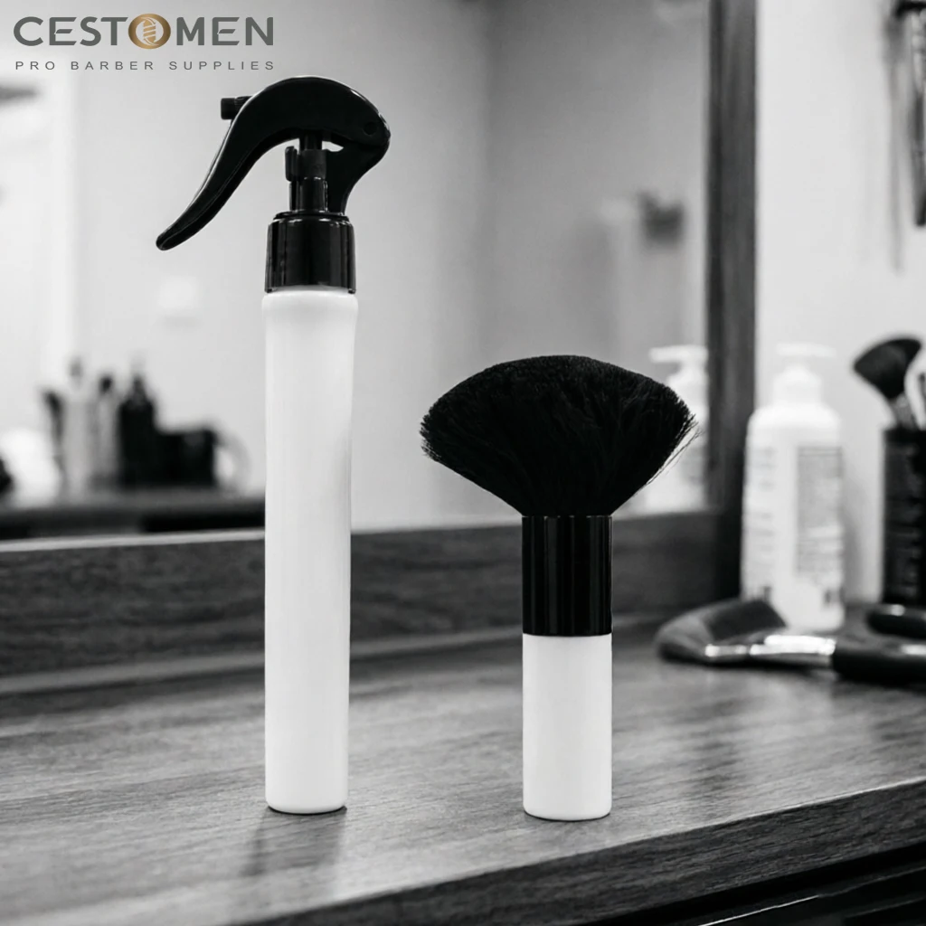 2PCS Professional Salon Barber Hairdresser Tools Set 30ML Fine Mist Sprayer Bottle For Barbershop Duster Cleaning Hair Brushes
