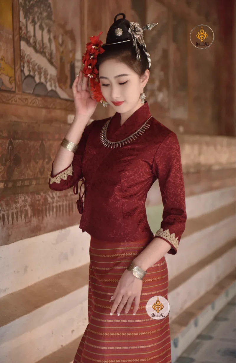 Thailand Traditional Clothing for Women Thai Dress Slim Fit Elegant Dai Outfit Oriental Style Asian Clothes Laos Myanmar