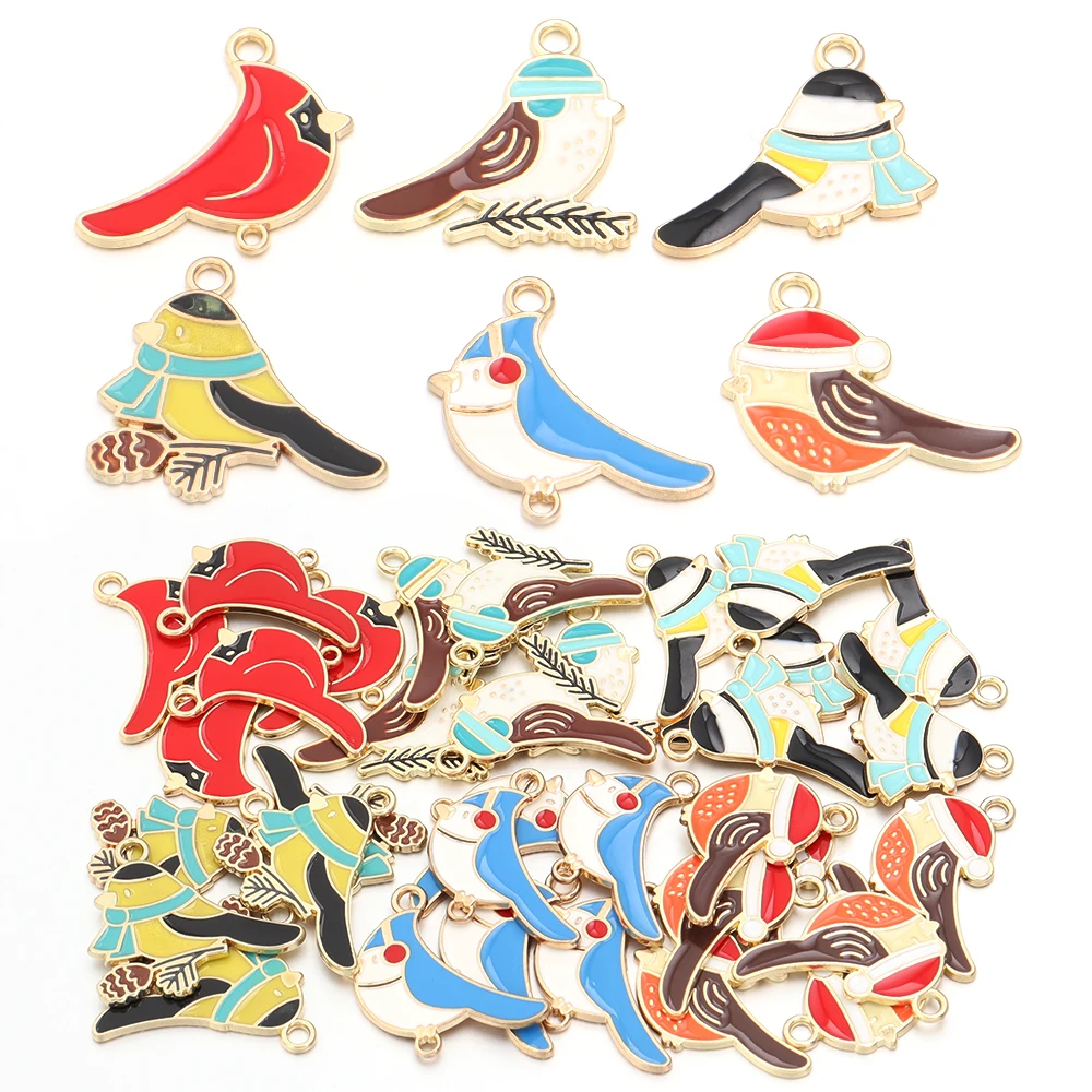 10pcs 16mm Cute Enamel Small Bird Charms Kawaii Charms Pendant for Earring Necklace Bracelet DIY Jewelry Making Accessories