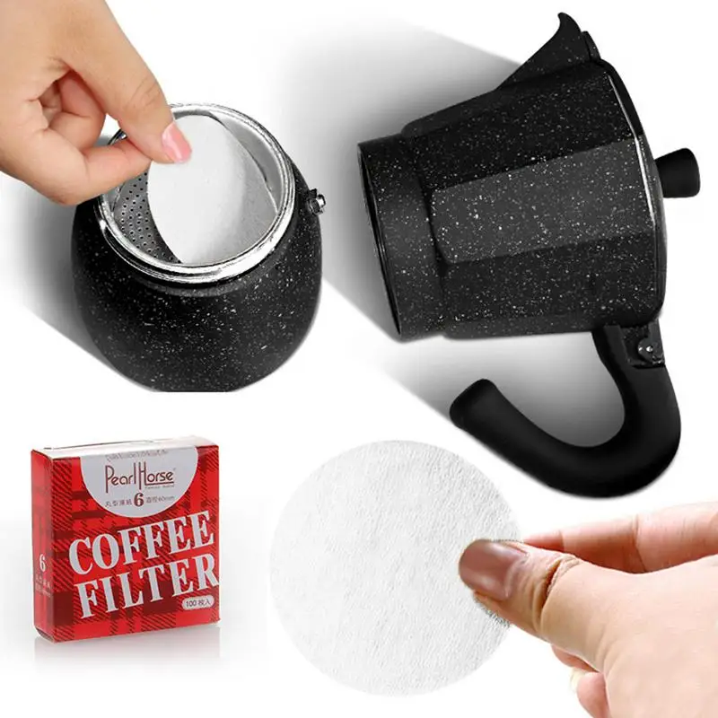 Round Coffee Filter Paper 100pcs Pill-shaped Moka Pot Coffee Maker Filter Circular Hand-poured Coffee Tools