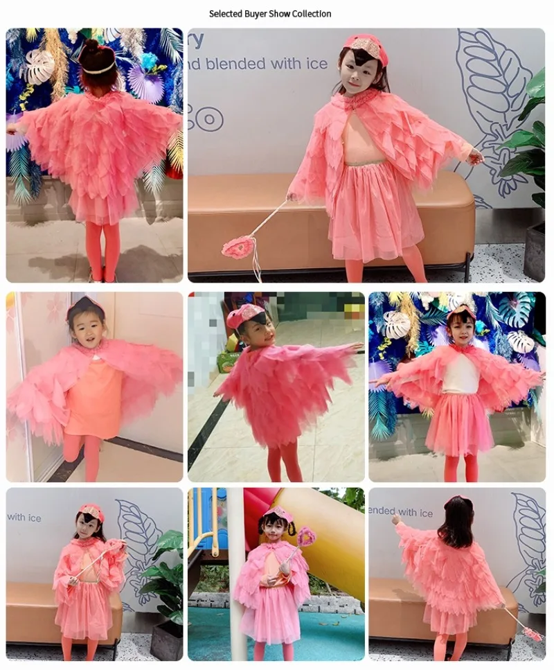 New Girls Flamingo Cloak Sweet Fancy Dress Animal Cosplay Costumes Children Toddler Purim Cosplay Kids Birthday Party Clothing