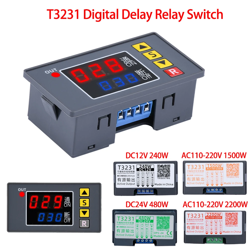 

T3231 Цифровое циклическое реле задержки времени AC110V-220V DC12V 24V Реле времени со светодиодным дисплеем Регулируемый программируемый таймер управления