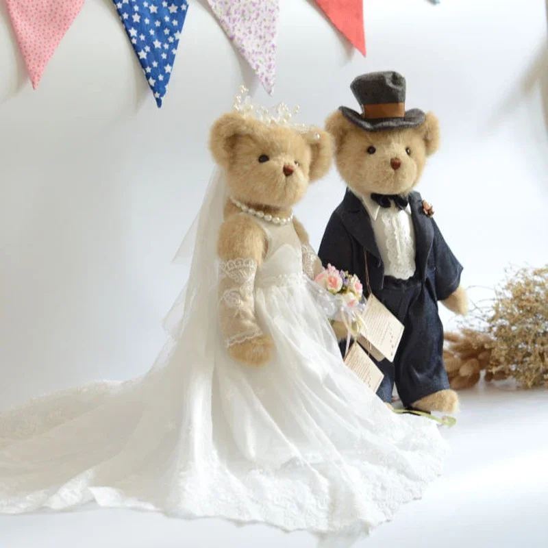 Full joint movable teddy bear plush toy stuffed animals White Wedding dress dolls for Valentine Wedding gift Window display