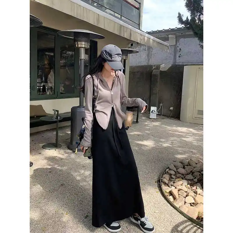 

Bla Knitted Mid-Length A-Line Skirt Women's High Waist Slimming Drapey Spring Autumn New Sle Commute Pure Color Skirt