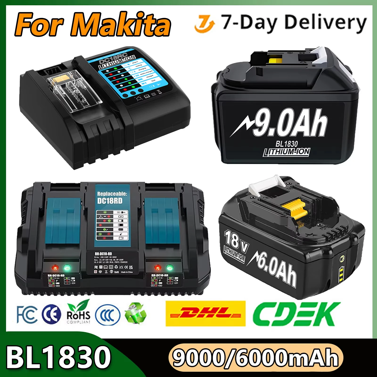 Per Makita BL1830 Sostituzione Della Batteria 9000mAh/6000mAh BL1840 BL1850 BL1860 18V Ricaricabile Con Singolo 4A/Doppio Caricatore 6A