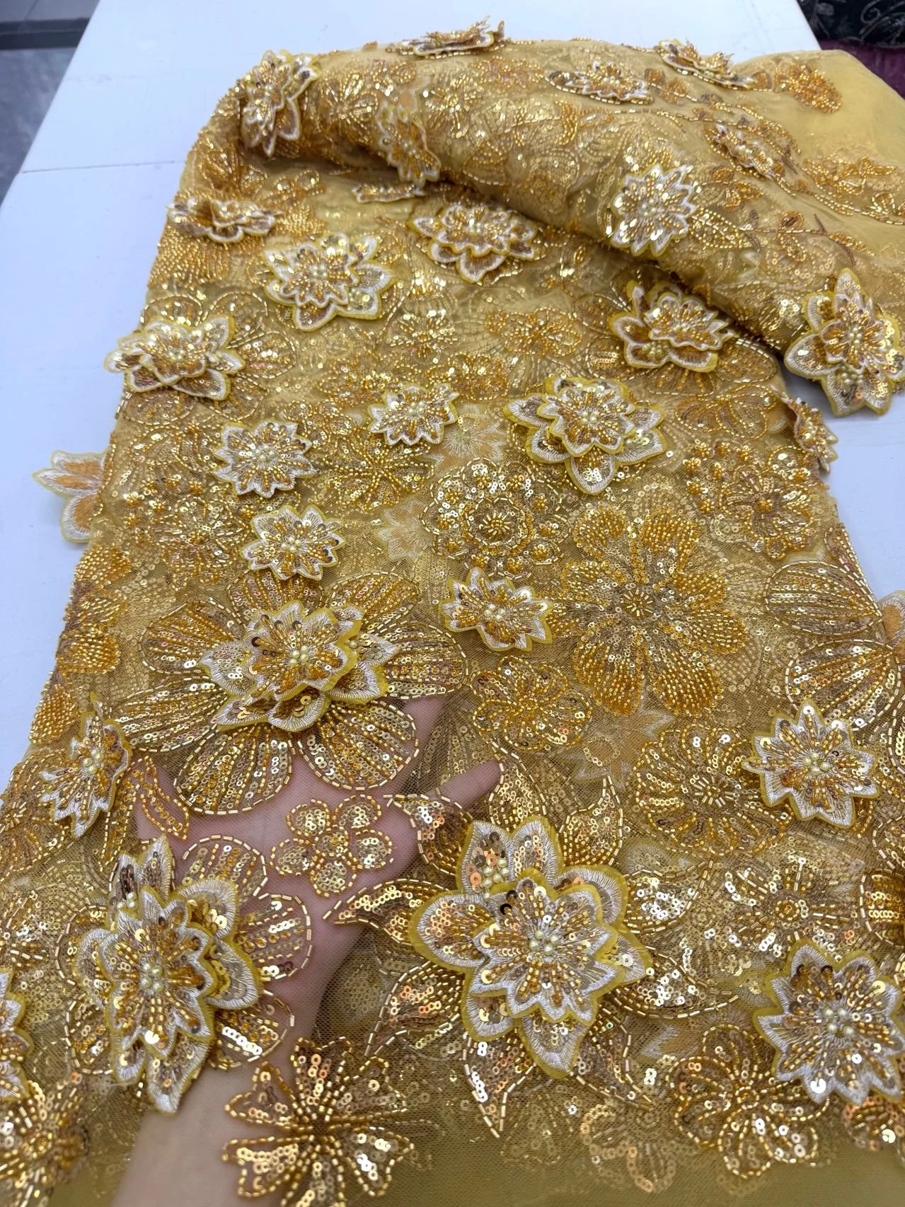 

Nigerian Sequins Tulle Lace Fabric High-Quality Embroidery African Net Cloth for Prom Dresses Beads 5 Yards 2025 JY493