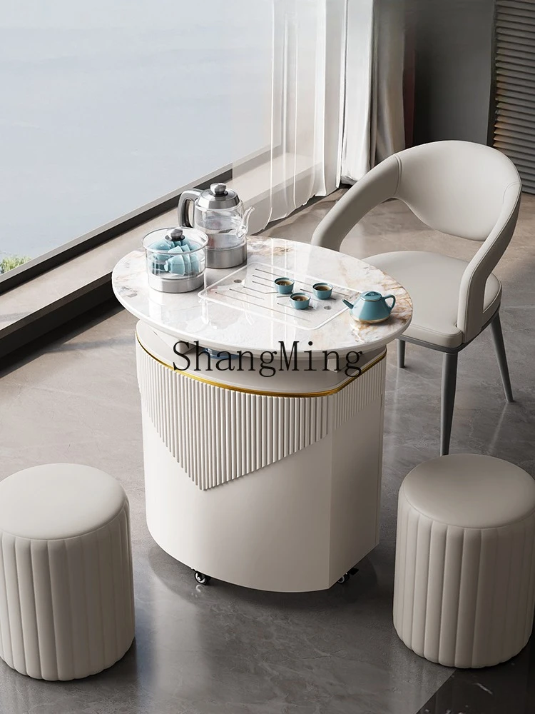 

CLSmall Apartment, Movable Small Tea Cart Balcony Tea Table and Chair Set for Home Use, Light Luxury Modern High-End Feel,
