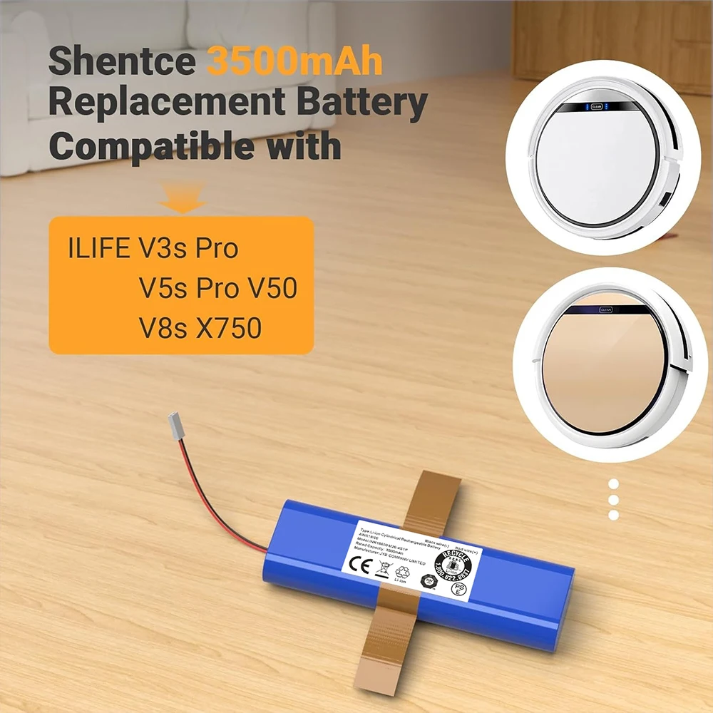 High Quality 14.4V 3500mAh Li-ion Battery for V8s/X750 Sweeping Robot, Replacement for V3s Pro/V5s Pro/V50/PUCRC90/Deebot DF45