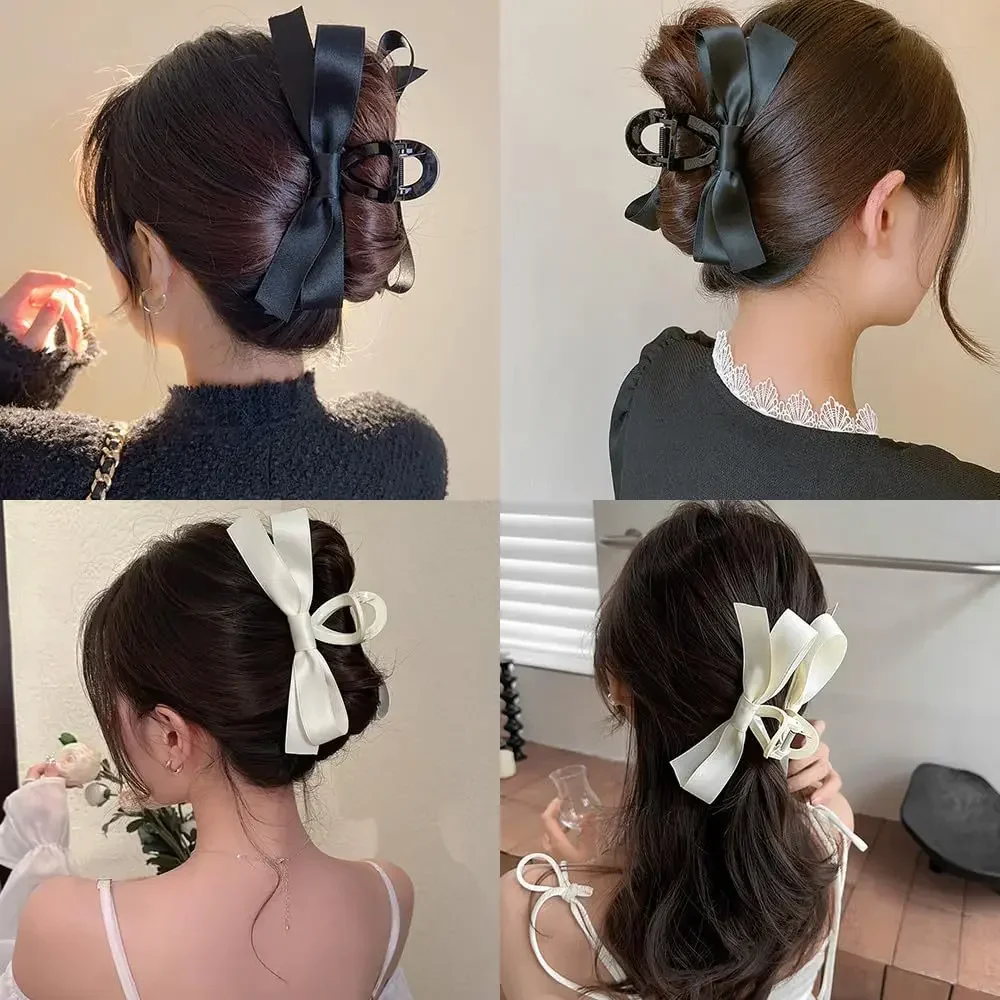 New Fashion Ribbon Double Sided Bow Girl Grab Clip Back Spoon Pan Hair Shark Clip Women\'s Sweet and Simple Accessories Hair Clip