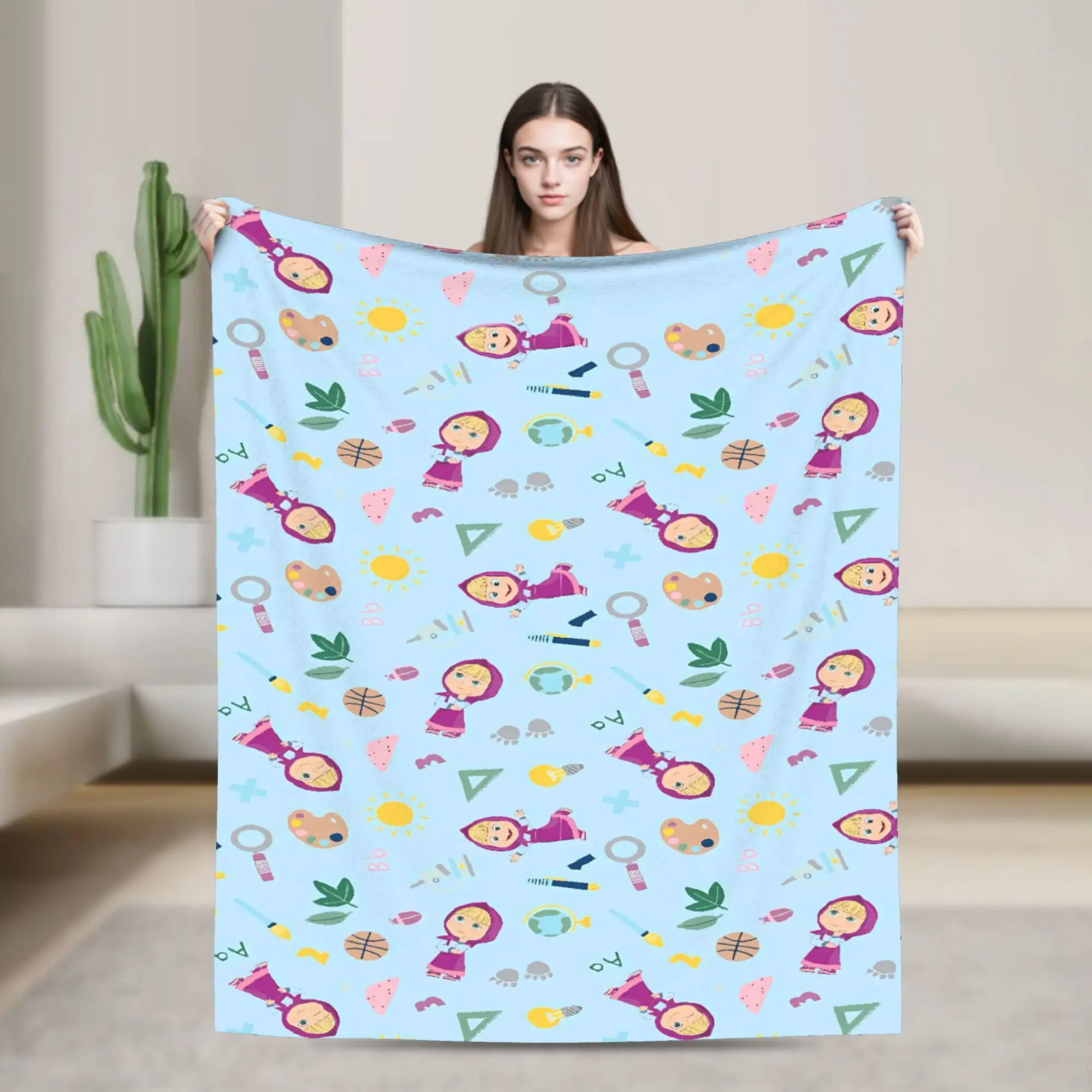M-Mashas and B-Bears  Flannel Blankets Winter  Warm Bedding Throws for Child Couch Bed Print Bedspread Sofa Bed Cover