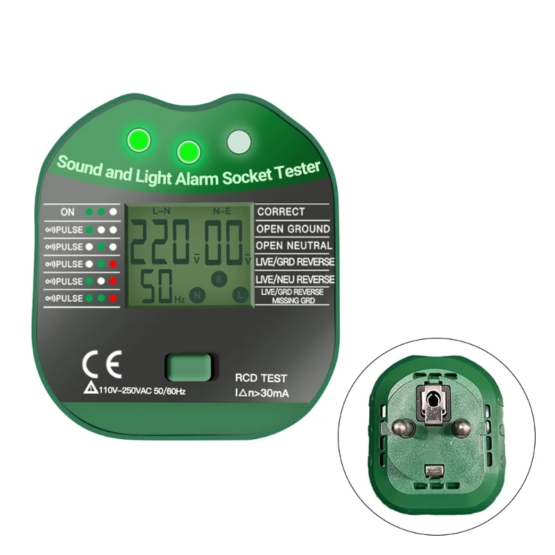 Socket Tester with LCDDisplay Digital Electrical Tester, 90-250V Digital Detector Electric