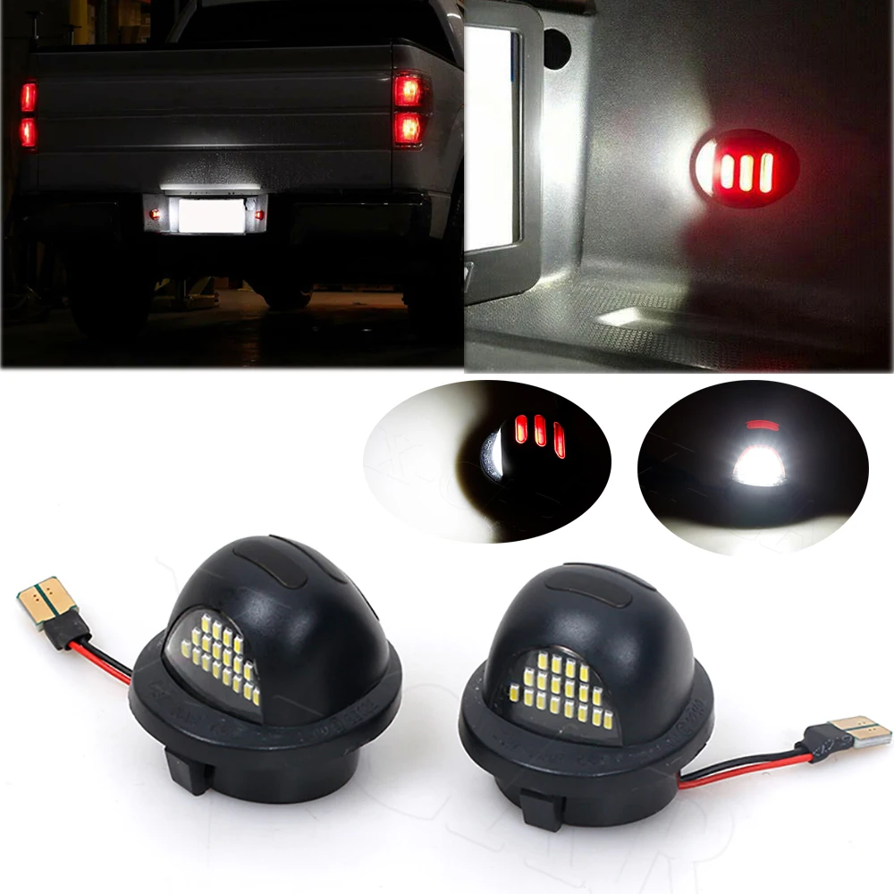 2pcs LED License Plate Number Lamp With Red Warning Light For Ford F150 F-Series Ranger Bronco Excursion Lincoln Mark LT For Car