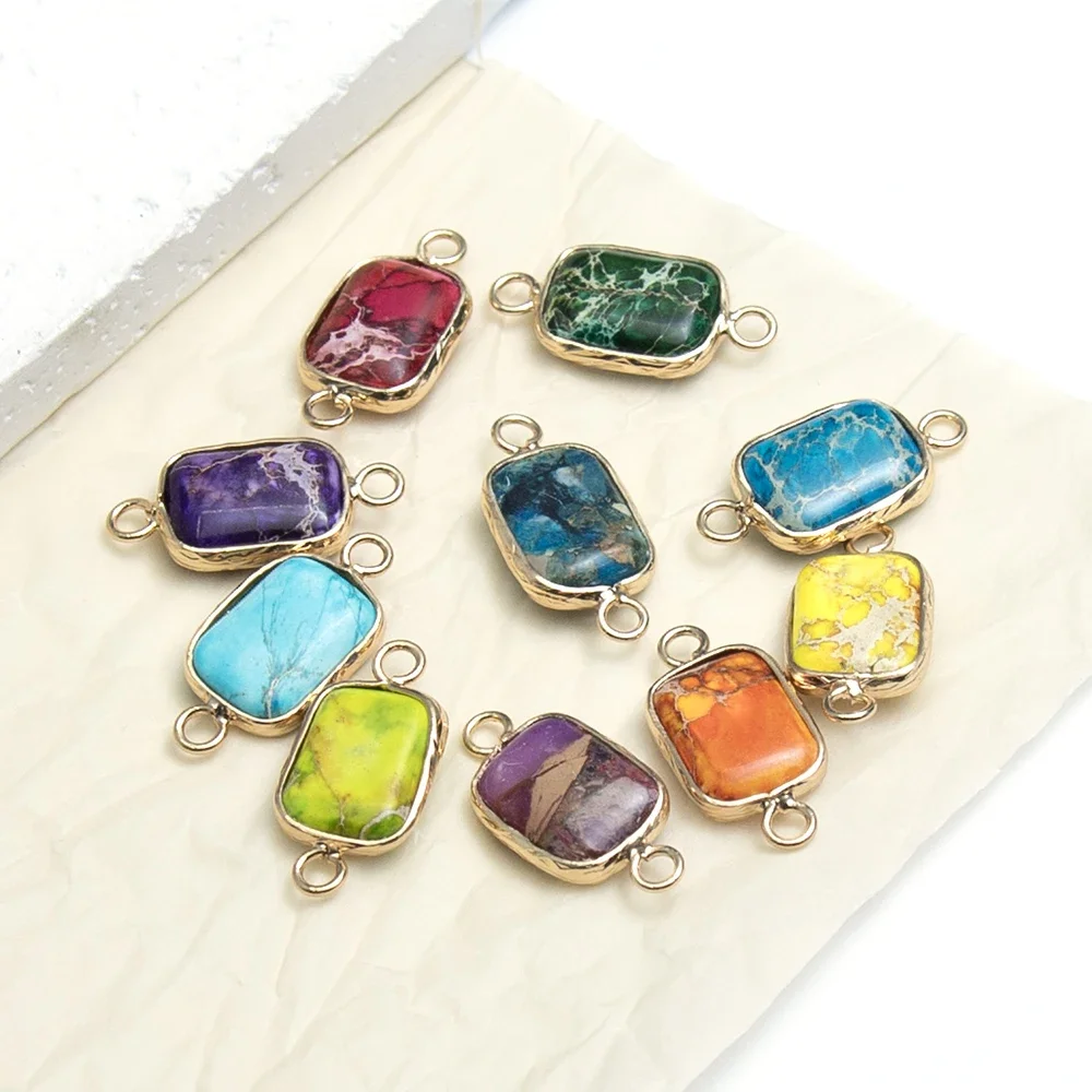 Naural 준보석 커넥터 Imperial Stone 수제 직사각형 12x19mm DIY 목걸이 팔찌 만들기