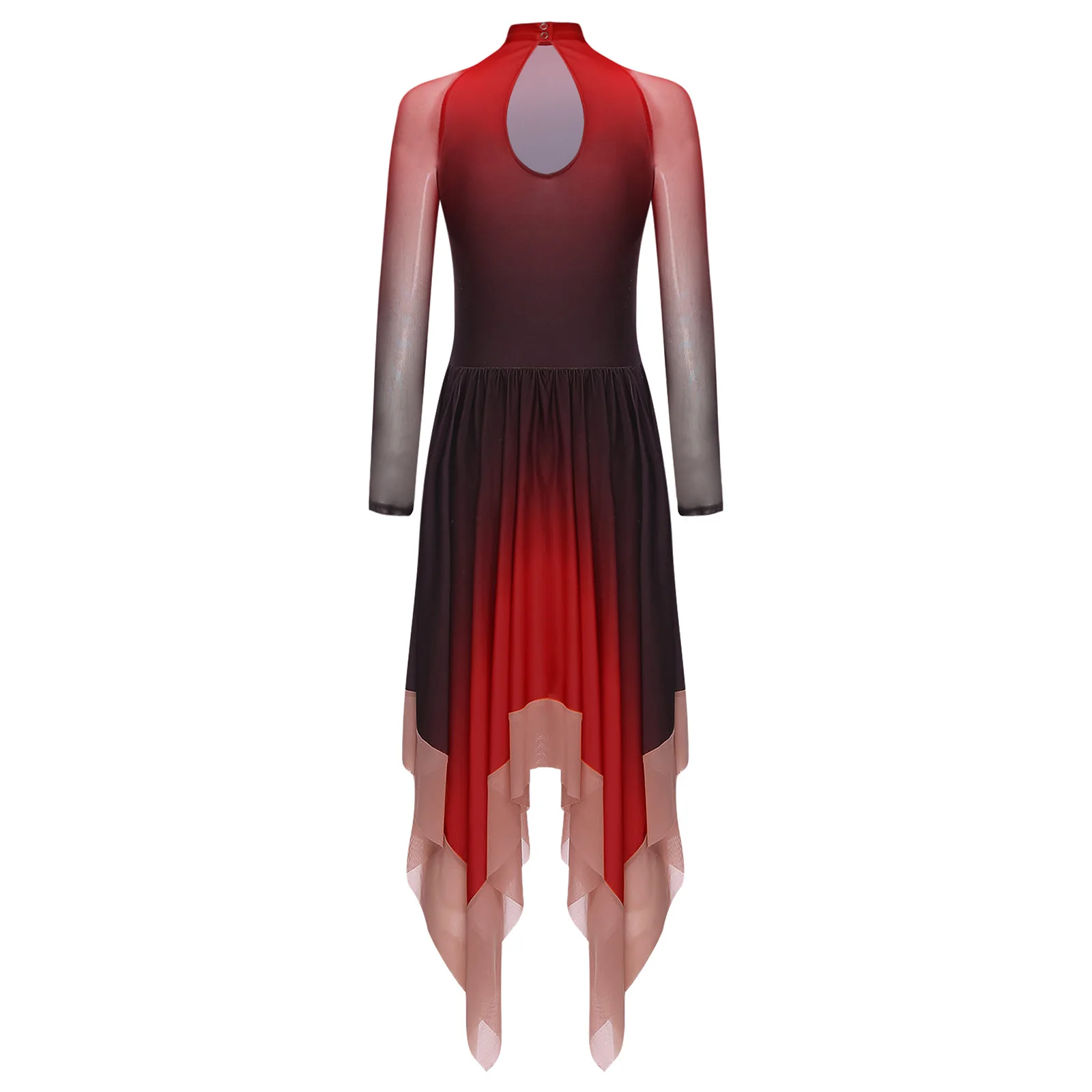 レディース叙情的なダンスグラデーションドレスメッシュ不規則な体操スケートレオタードドレスワルツ社交モダンコンテンポラリーダンスウェア