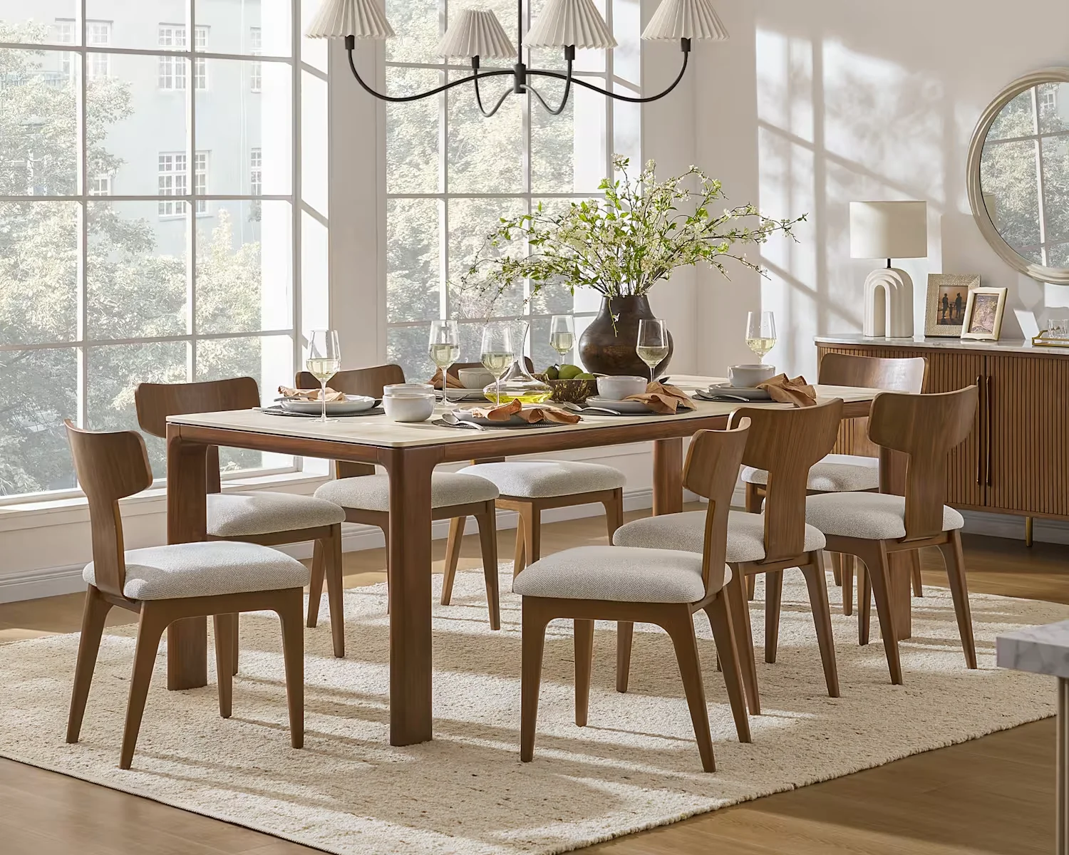 *Minimalist Style Indoor Dinning Room Table Furniture Customizable Solid Wood Dining Table & Chair Kit