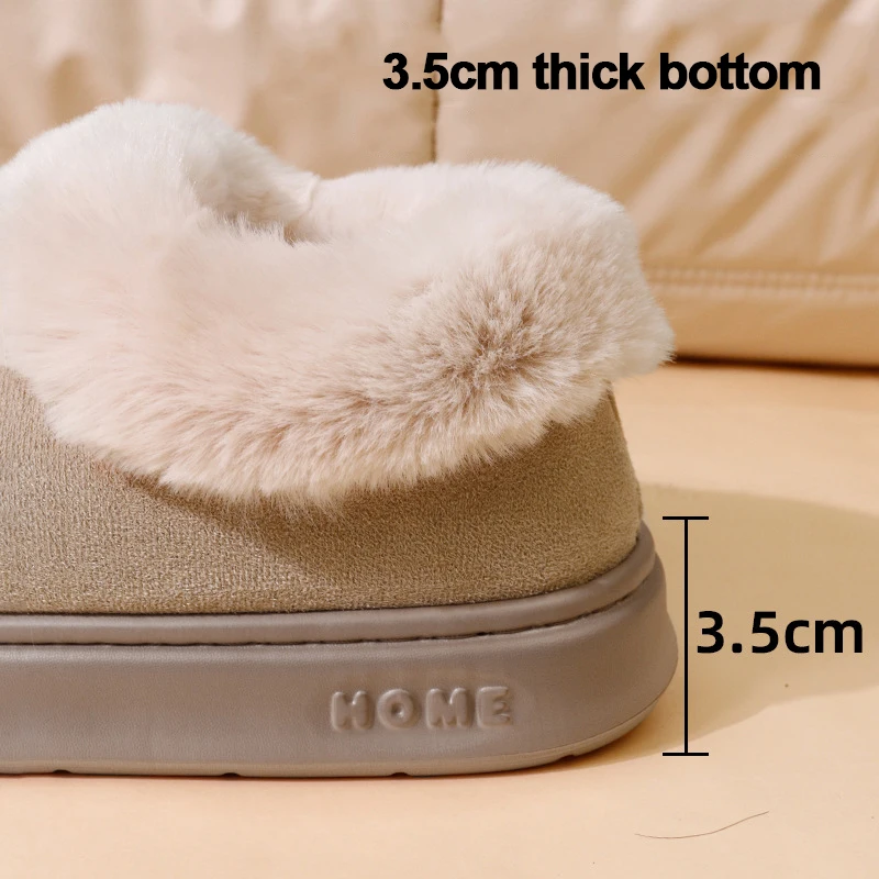 سميكة الدافئة أفخم الثلوج أحذية النساء شتاء 2025 رقيق فو الفراء أحذية قطنية امرأة سميكة وحيد عدم الانزلاق الراحة شبشب منزل