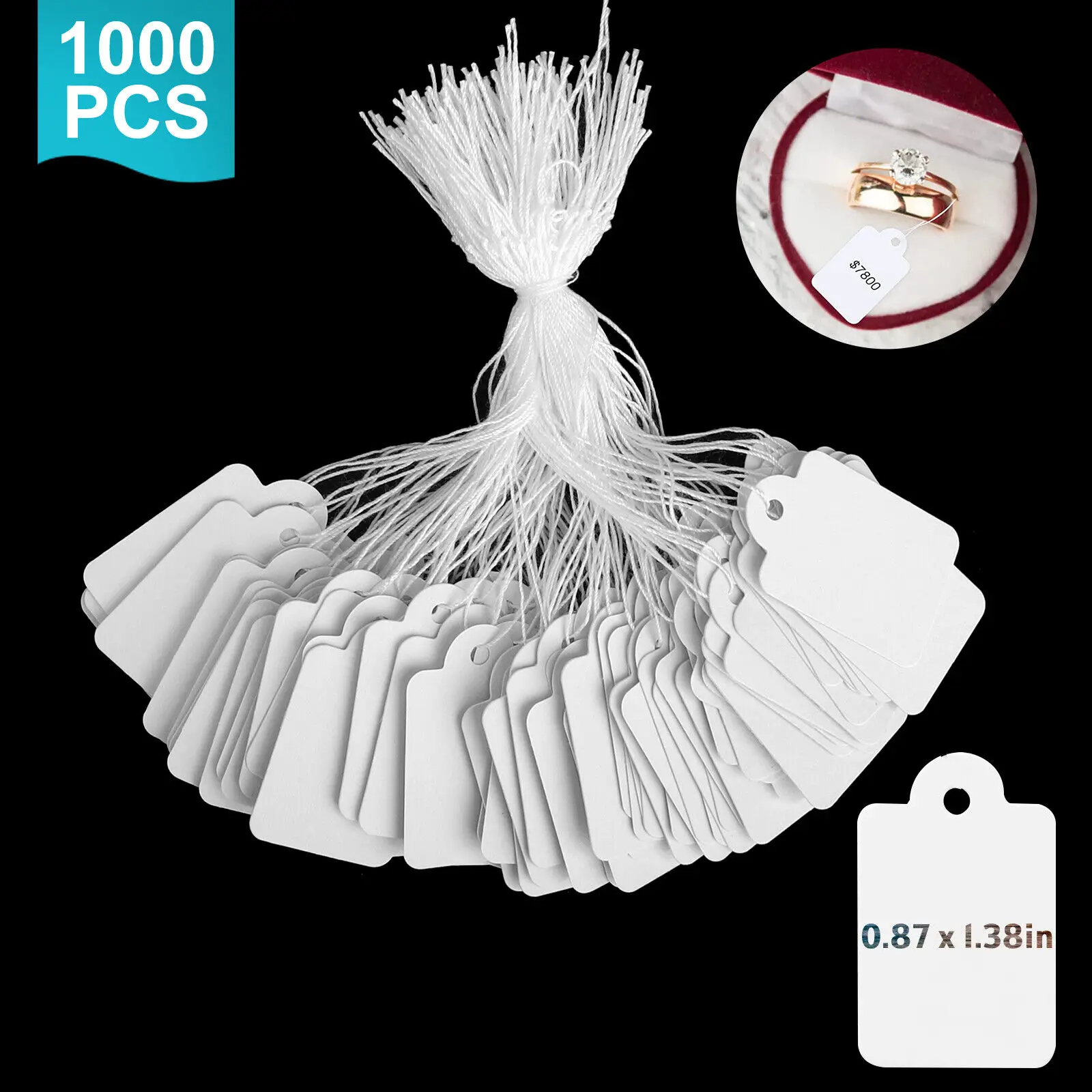 

1000Pcs/Set Jewelry String Cord Price Tags Rectangle White Blank Label jewelry Display Card Cardboard Package Hang Tag Card