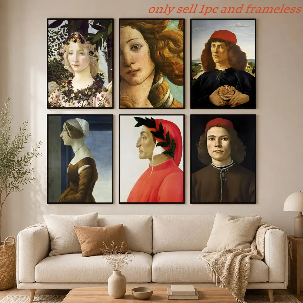 Artist S-Sandro Botticelli Poster Mural HD Wall Decals For Bedroom Living Room Home Self-Adhesive Decor Gift