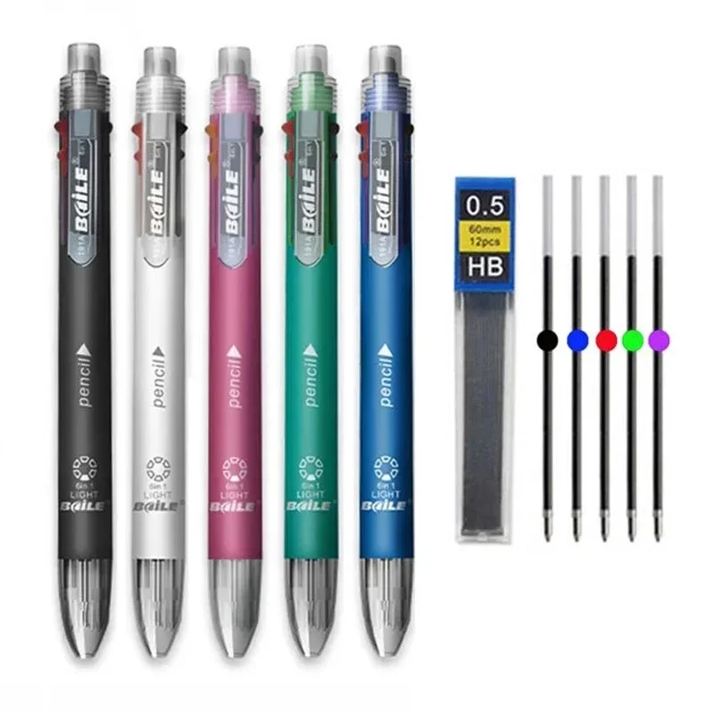 6 Colors Pen Creative Multicolor Ballpoint Pen With 5 Colors Ball Pen 1 Automatic Pencil Multifunction Pen Office School Supply