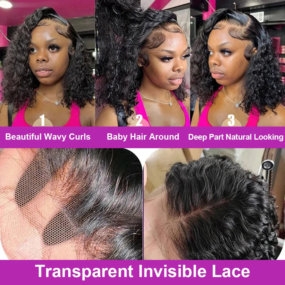 Water Wave Pre Cut Glueless Human Hair Wigs Pre Plucked Vietnamese Virgin Loose Deep Wave Short Bob Wig Human Hair 13x4 HD Lace Front Wigs Bouncy Curly Wigs Wear And Go Glueless 13x6 Lace Frontal Wigs For Black Women 250% High Density view 6