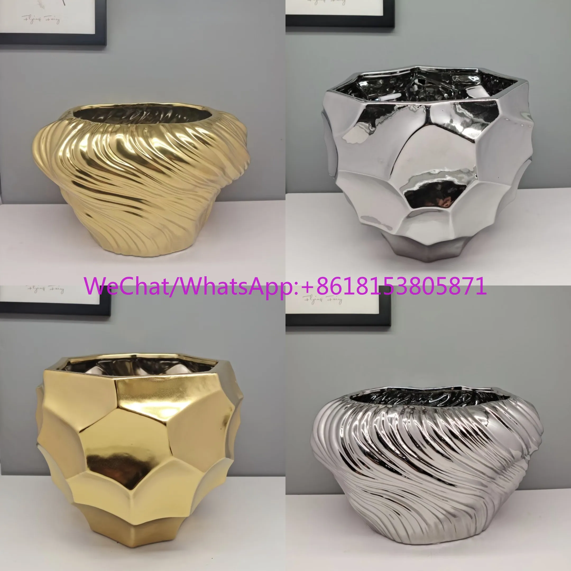 Modern simple gold and silver ceramic flower pot species Phalaenopsis living room flower arrangement decoration
