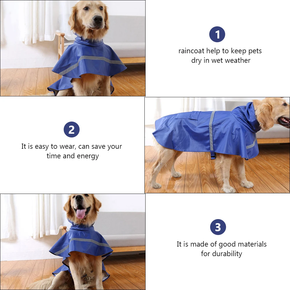 

1pc Waterproof Dog Raincoat Adjustable Reflective Strip For Small Medium Dogs Pet Rainwear Golden Retriever Labrador Rain Hoodie