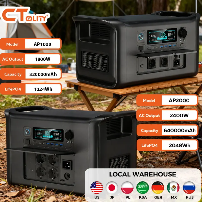 CTOLITY AP2000 2400W Power Station Portable Outdoor 2048Wh LiFePO4 Battery Rechargeble with Solar Generator for Camping RV