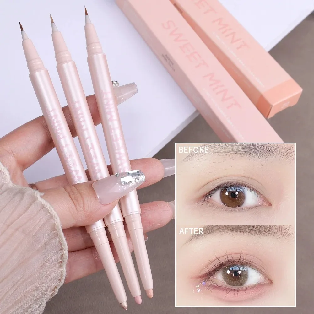 Matte Finish Lying Silkworm Pen Lasting Waterproof Eyeshadow Pen Brightening Glitter Effect Double Head Pen Natural Makeup