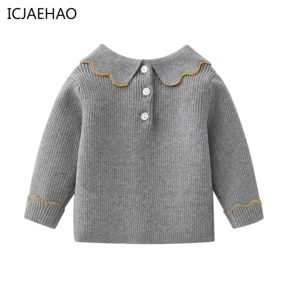 Newborn Baby Girls Knitted Sweatshirt Clothes for Autumn Winter Kids Sweater Top Clothing Classic Solid Color Long Sleeve Cotton