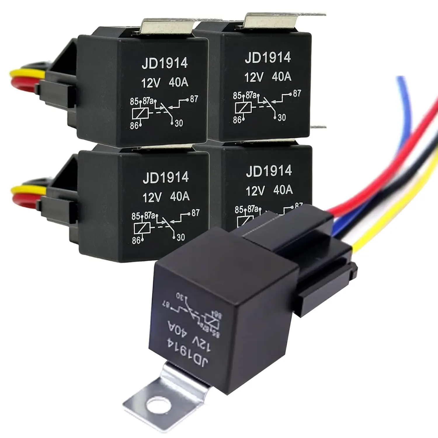 JD1914 Car Relay Harness 12V 4 Pin JD1912 5Pin SPDT Harness Sockets with Built-in Diode for Automotive Truck Van Motorcycle Boat
